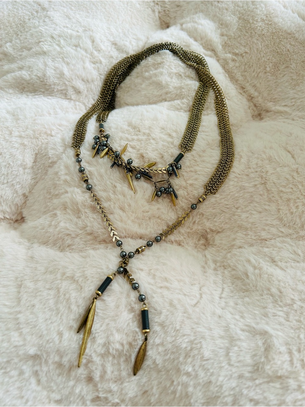 Stella & Dot Gold-Tone Laurel Lariet Layered Necklace with Dark Bead Accents